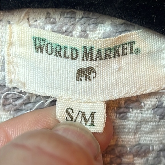 World Market Women Gray Patterned Jacket Open Fringe bottom S/M Pockets Oversize - Picture 4 of 9